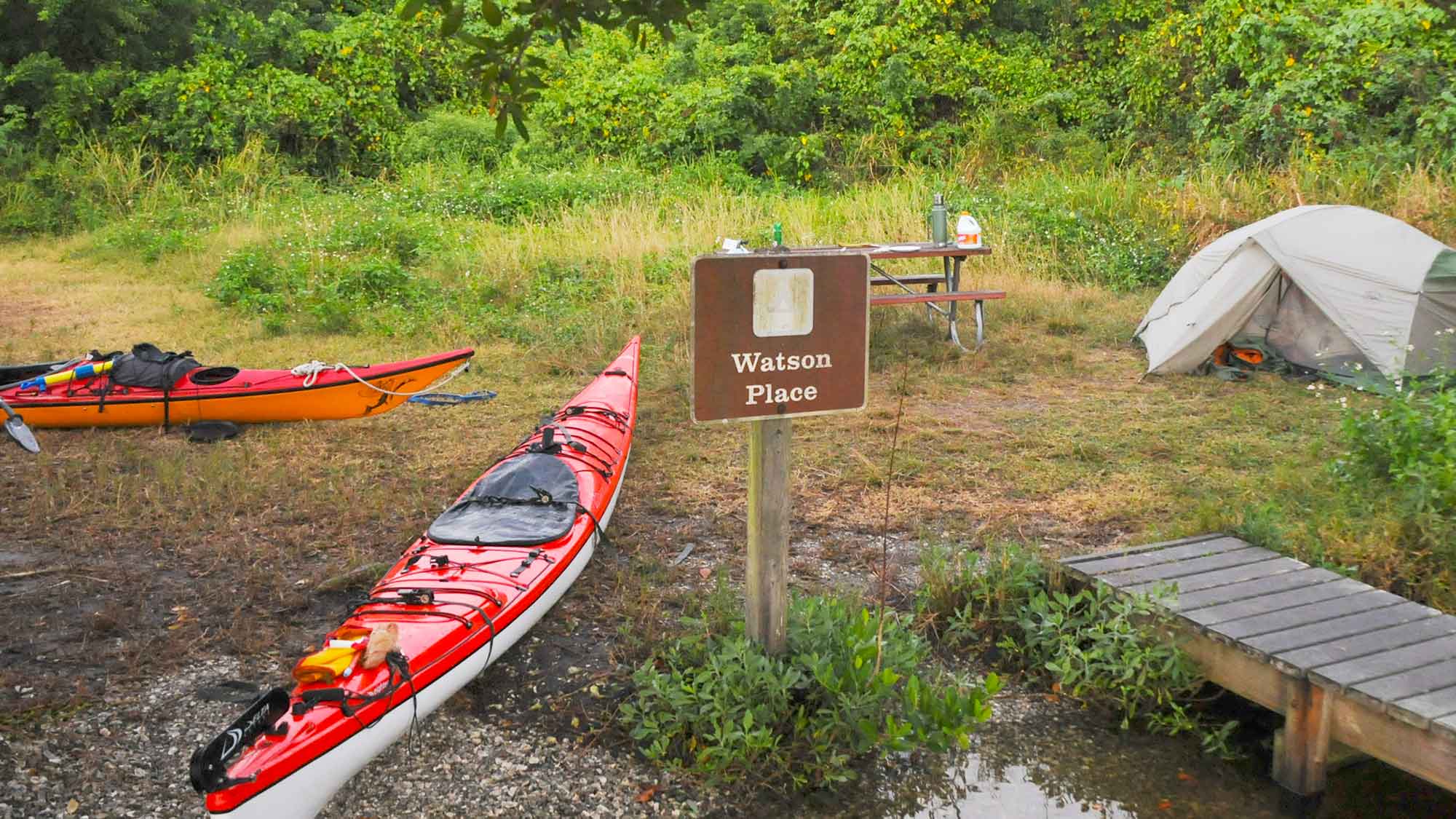 Everglades National Park Watson Place campsite with kayaks on shore